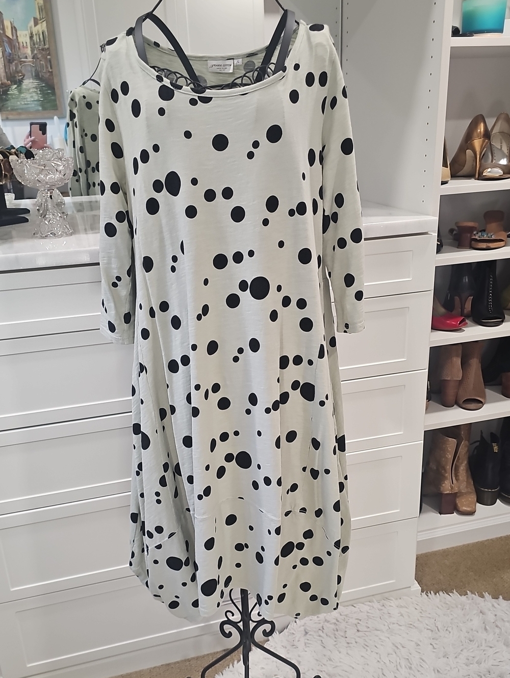 Polka Dot Midi Dress - Black Dot on Pale Green.